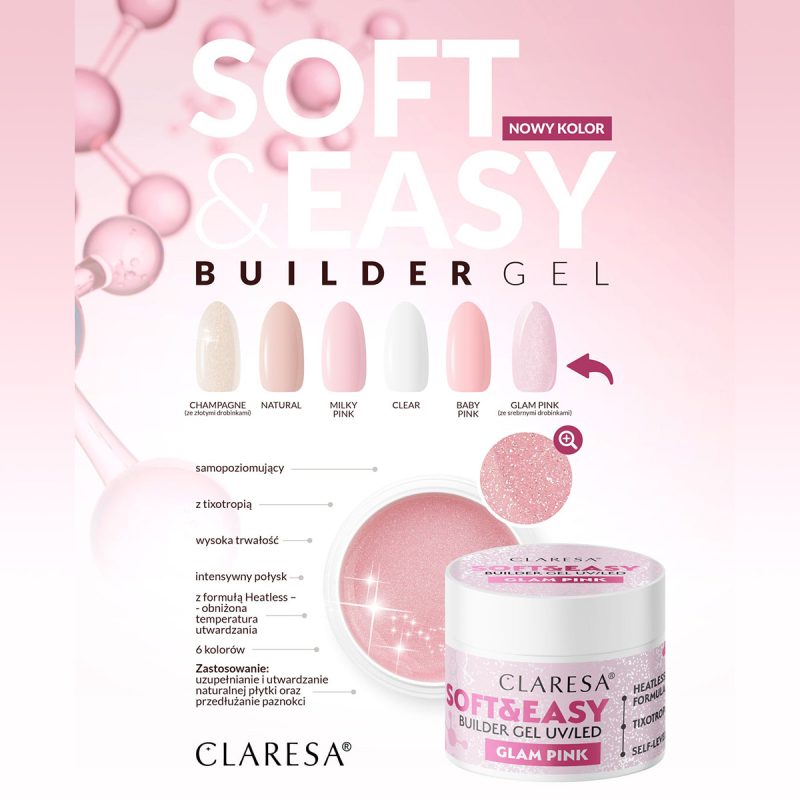 Claresa Soft & Easy Glam розов изграждащ гел 45гр – снимка 2
