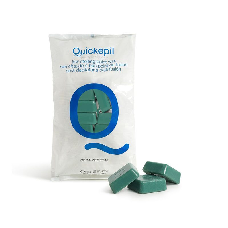 QUICKEPIL WOSK DO DEPILACJI TWARDY BEZPASKOWY DO DEPILACJI VEGETAL 1 KG ZIELONY Wosk twardy QUICKEPIL jest woskiem o niskiej temperaturze topnienia