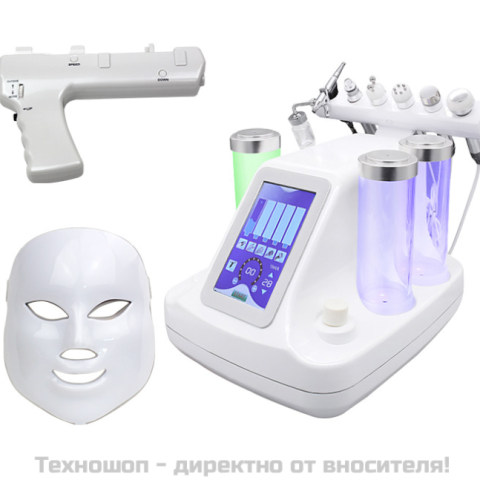Апарат 8в1 - водно дермабразио, биолифтинг, RF, ултразвук, криотерапия, LED маска за фотонна терапия и безиглен мезопис…